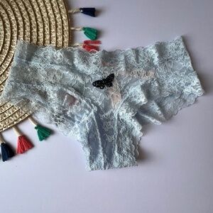 Victoria's Secret Posey Lace Cheeky Panty Light Blue Butterflies XS NEW